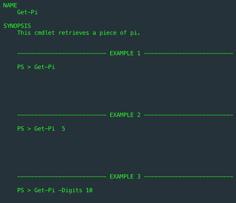 Get-Help Get-Pi -Examples